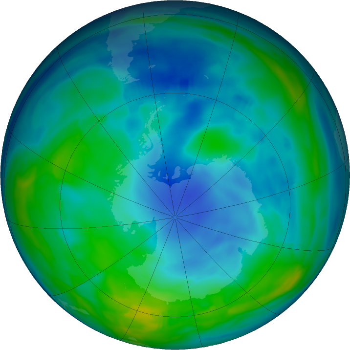 Antarctic ozone map for 01 June 2020